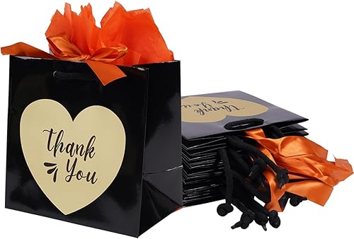 Miniatura 9 de Ranfashiong Juego de 12 piezas pequeñas de 7 x 7 x 4.3 pulgadas, bolsa de papel con papel de seda y cinta, recuerdos de fiesta de boda para