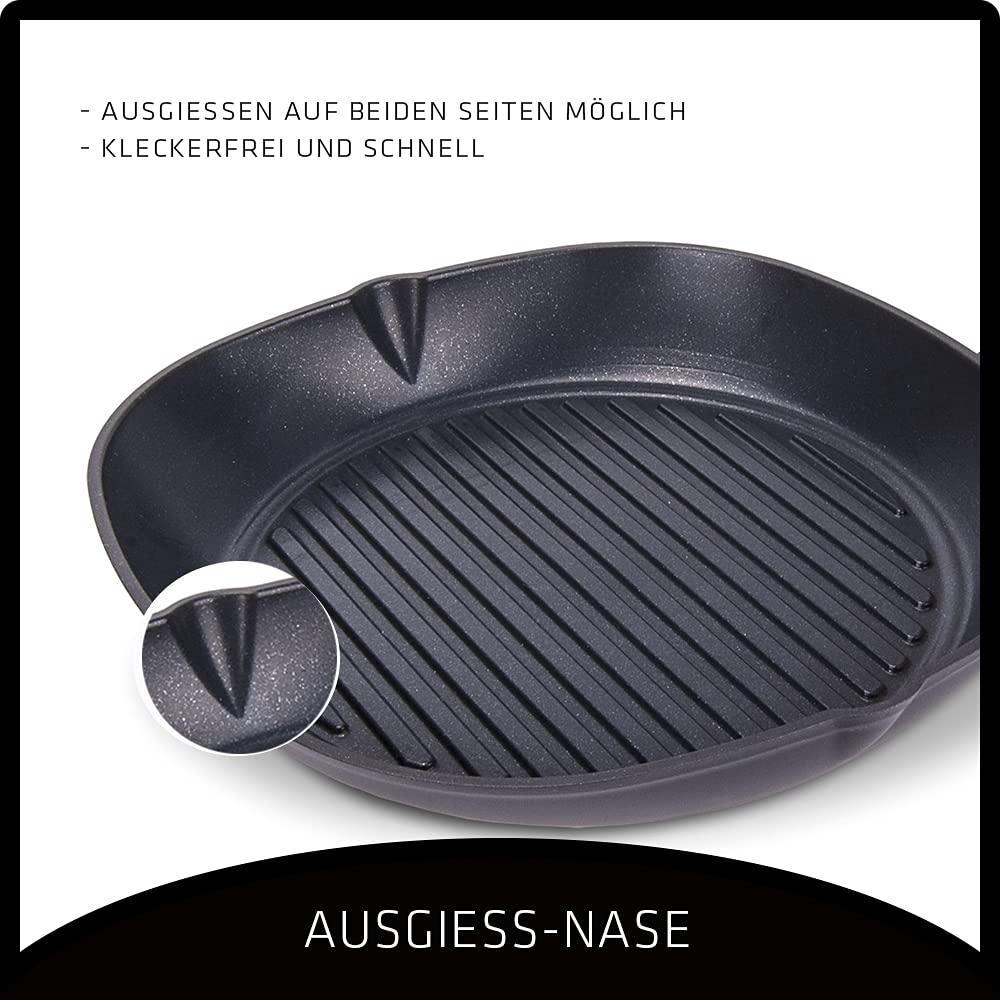 Berndes b.iron Grillpfanne 27x27 cm – langlebiges Gusseisen, hoch erhitzbar & energiesparend - für alle Herdarten geeignet - mit Ausgießer & Gegengriff - 100% plastikfrei verpackt