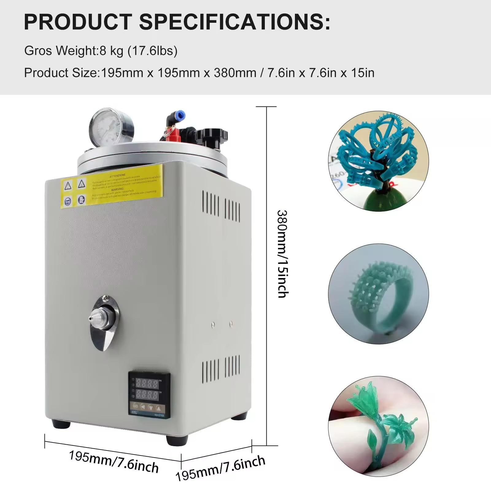 Injecteur de cire sous vide, machine à fondre la cire, avec jauge de pression et poignée de pompe, température réglable de 0 à 100 °C, pour kit de fabrication de bijoux à perles