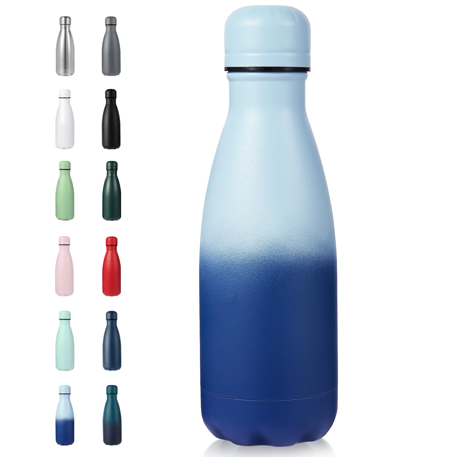 Volhoply 350ml/12oz Small Water Bottle Stainless Steel, BPA Free Insulated Water Bottles, Double Wall Cola Shape Flask, Keeps Cold 24 Hours and Hot 12 Hours for Kids Handbag (Green Blue)