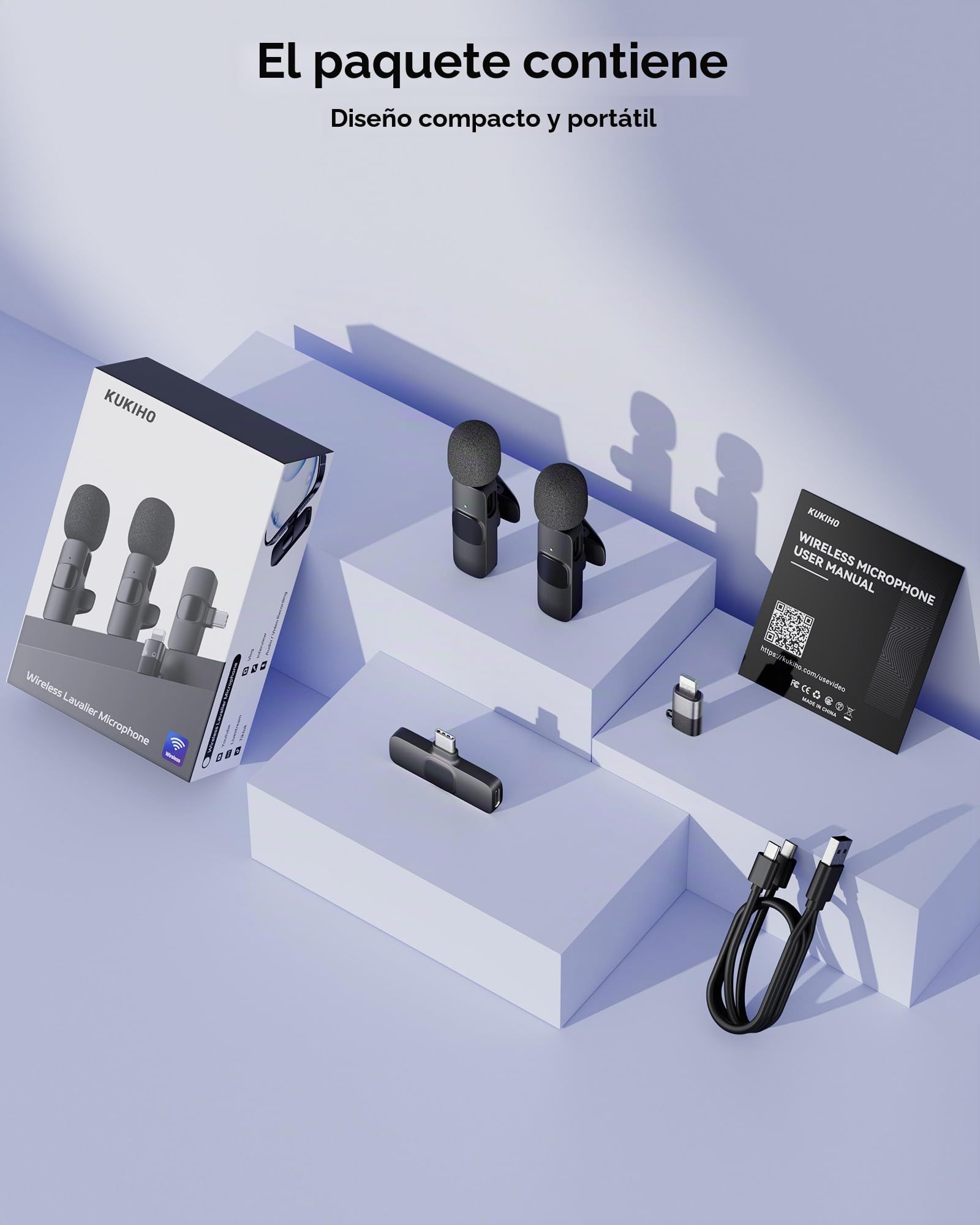 KUKIHO Micrófonos Lavalier inalámbricos para iPhone/Smartphone, Mini micrófono USB-C para vídeo Social, Vlogging, TikTok, Youtube, reducción de Ruido, con Clip, Plug and Play