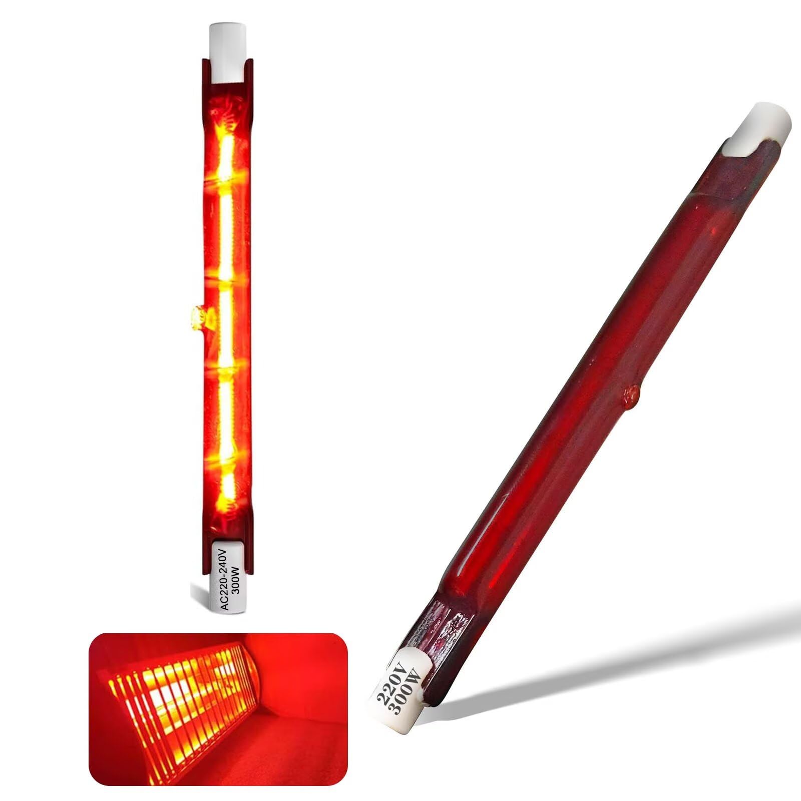 Infrared Heat Lamp Bulb 300W, 118mm Quartz Halogen Bulb Dimmable, 300lm, 300W R7S Infrared Heating Light Bulbs, 220V Ruby Heater Bulbs for Heatmaster U3 Heater, No Flicker, 360° Beam Angle, 2 Packs