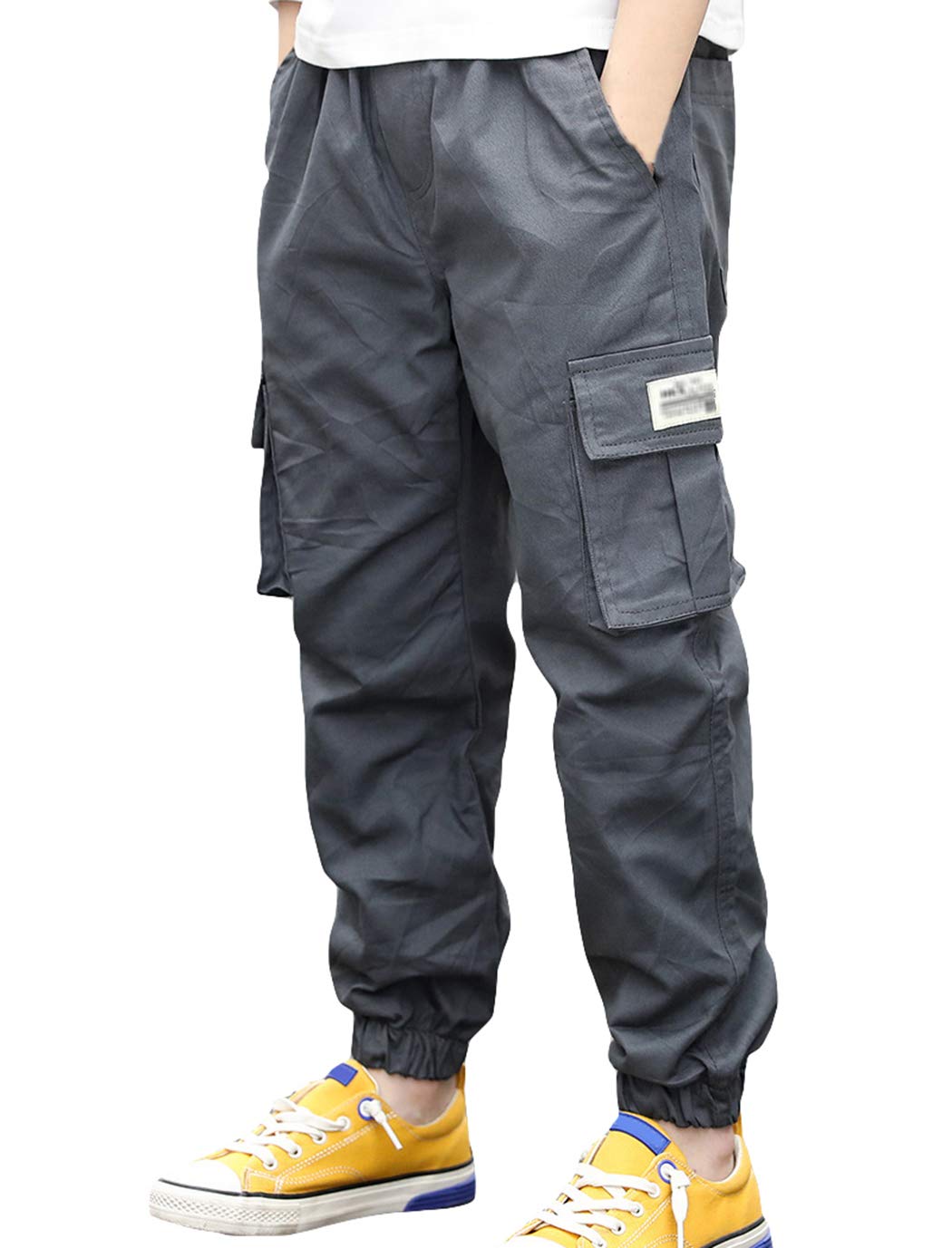 TLAENSONBoys Cargo Joggers Pants Elastic Waist Casual Jogging Trousers Bottom for Kids 6-16 Years