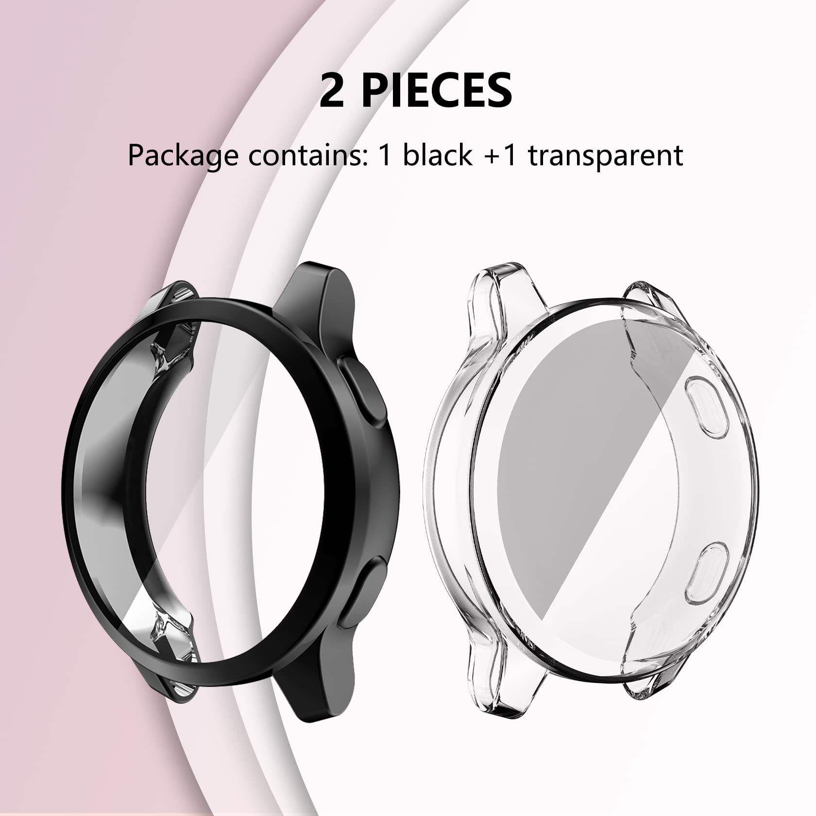 kwmobile 2x hoes compatibel met Garmin Vivoactive 4 (45 mm) hoesje - Cover van silicone - Hoesje voor activity tracker - In zwart/transparant