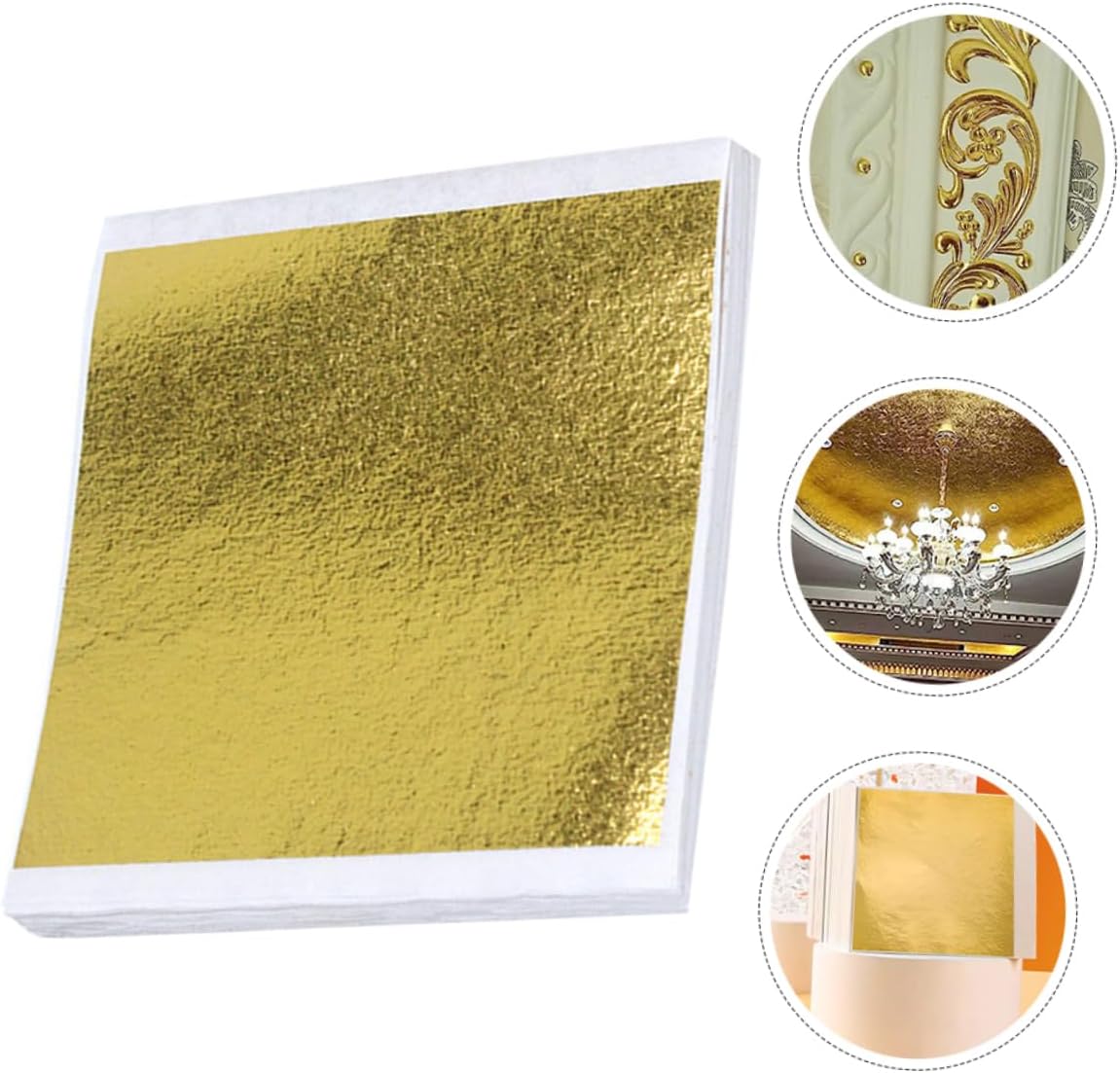 EPIGEIST Imitation Gold Leaf Flakes for Arts and Crafts 14x14cm Gold Foil Sheets 100-Piece Set for Furniture Decoration and Painting