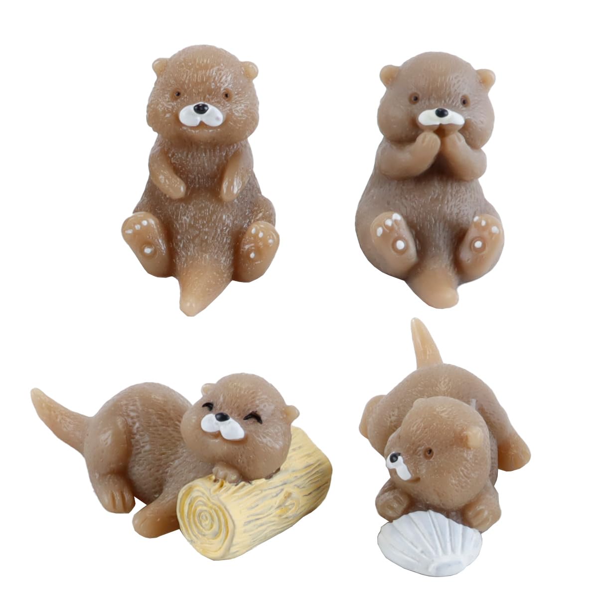 Nicear Miniature Otter Figures Set Of 4 Small Otter Figures Made Of Quality Resin for Creative Cake Decoration - Terrarium Decoration and Fairy Garden Accessories