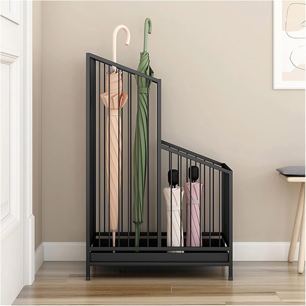 DUANHOZ Metal Umbrella Stand with Leak Tray - Space-Saving Holder for Entryway, Hallway, Porch, Office, and Doorways