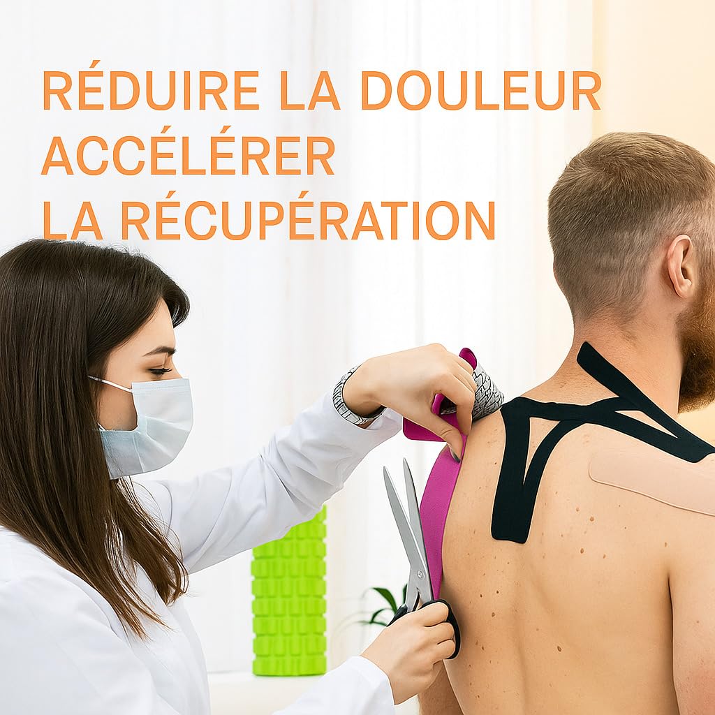 Bande kinesiologique 12 pieces - Kinesio Tape Sport Genou, Epaule, Cheville, Dos - Strapping Elastique Anti-Douleur, Waterproof & Hypoallergénique - Taping musculaire pour Tendinite, Entorce, Crossfit