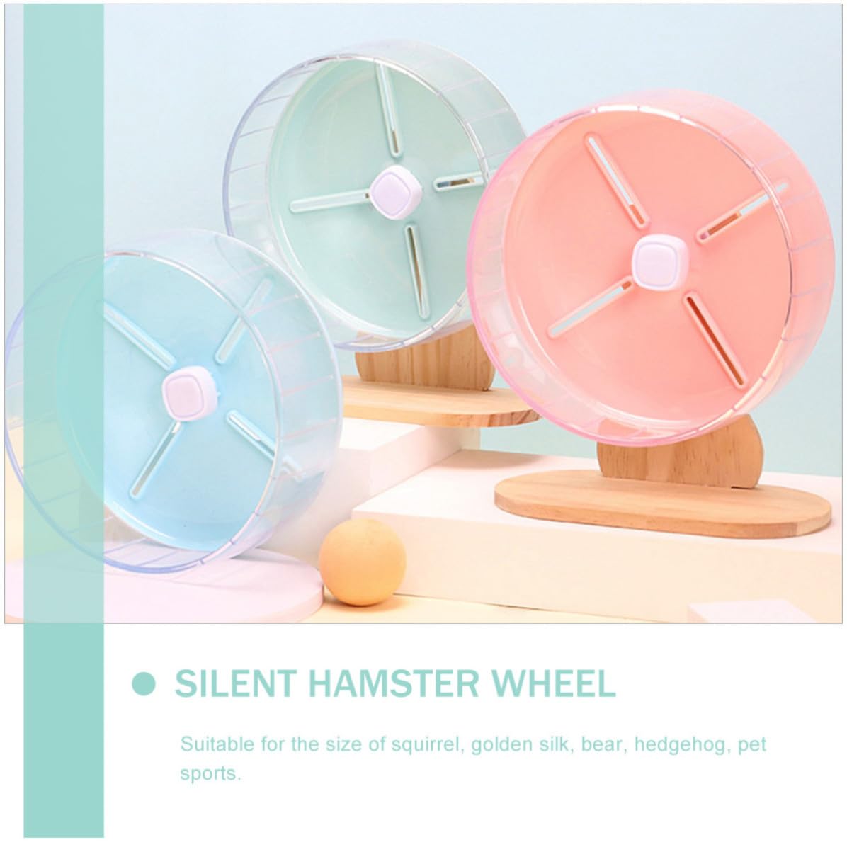 Garneck Roue Silencieuse pour Hamster Compacte en Abs et Bois Base Stable, Augmente Le Niveau D'activité, pour Cage d'animaux Domestiques