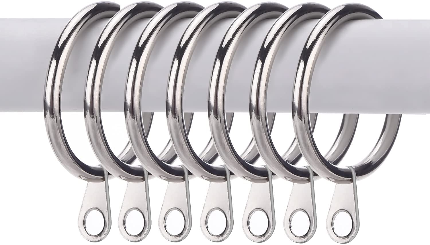Homeelabador Silver Pack Of 24 Strong Metal Curtain Hooks Rings With Fixed Eyelets For Curtain Pole 25Mm-28Mm Wide Curtian Ring 30Mm Internal Diameter