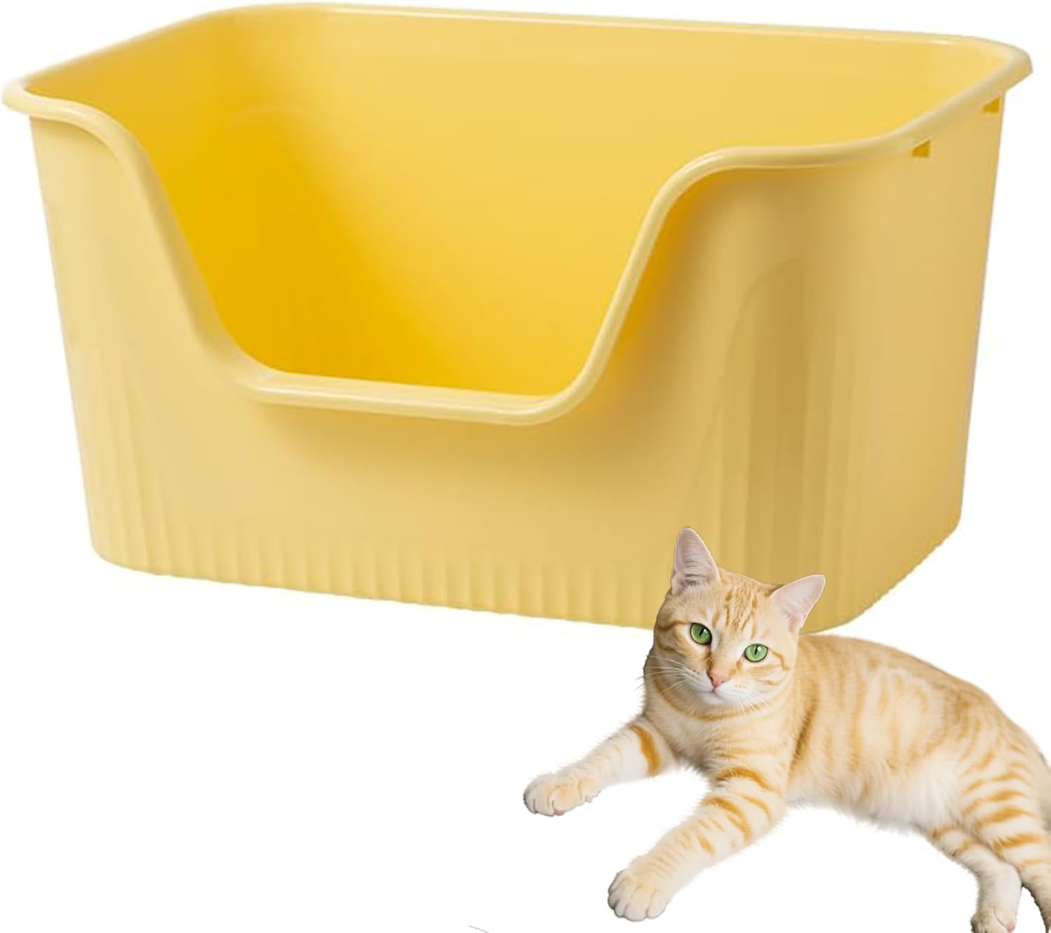 SpaceTime Large Cat Litter Box with High Sides,Cat Boxes for Indoor Cats,Cat Litter Pan for Kitty,Litter Box with Low Entry,Easy to Clean,Anti-Splashing (Gray) Orange