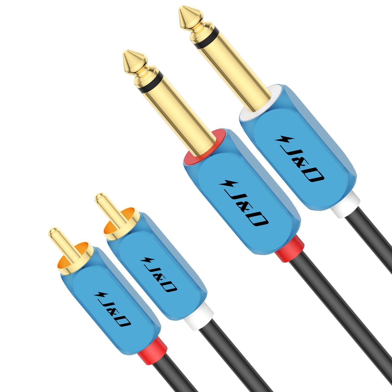 J&D Dual 1/4 inch TS to Dual RCA Stereo Audio Interconnect Cable