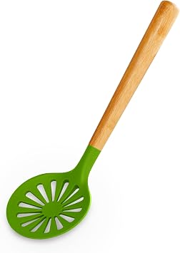 Loisa | Silicone Skimmer Spoon Kitchen Tool | Premium Scratch-Free Strainer | Spider for Cooking and Frying | Latin Inspired Cooking Untensil | Green Skimmer