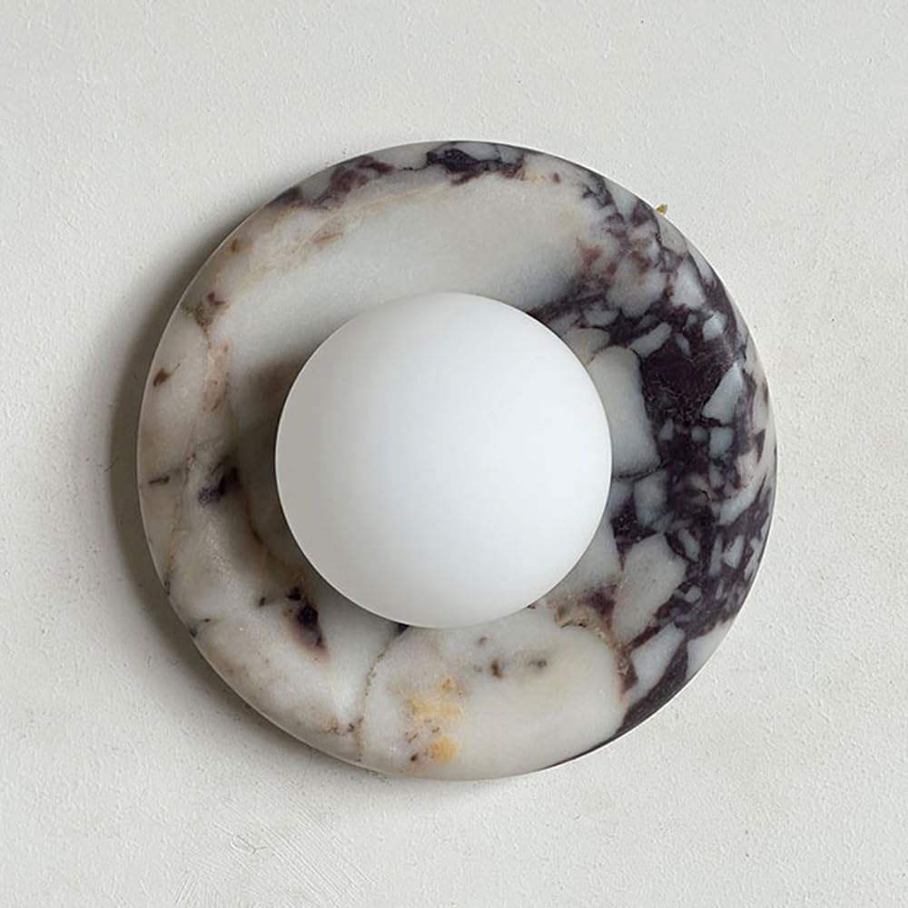 HXYSXHJUO Mid-century Round Alabaster Marble Wall Sconce, Circular Stone Vanity Light For Home Entryway Stairs Dining Bathroom White purple