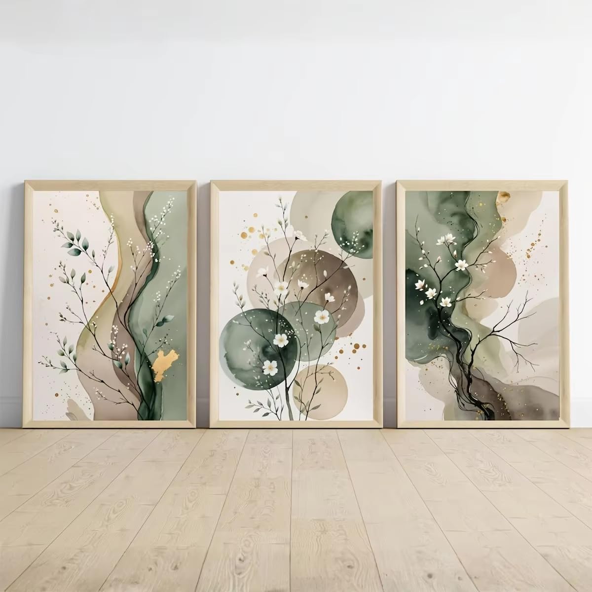 Botanical Canvas Print Sage Green Abstract Floral Wall Art Abstract Botanical Print Poster Room Home Decor(70x90cm(26x35in) x3/No frame)