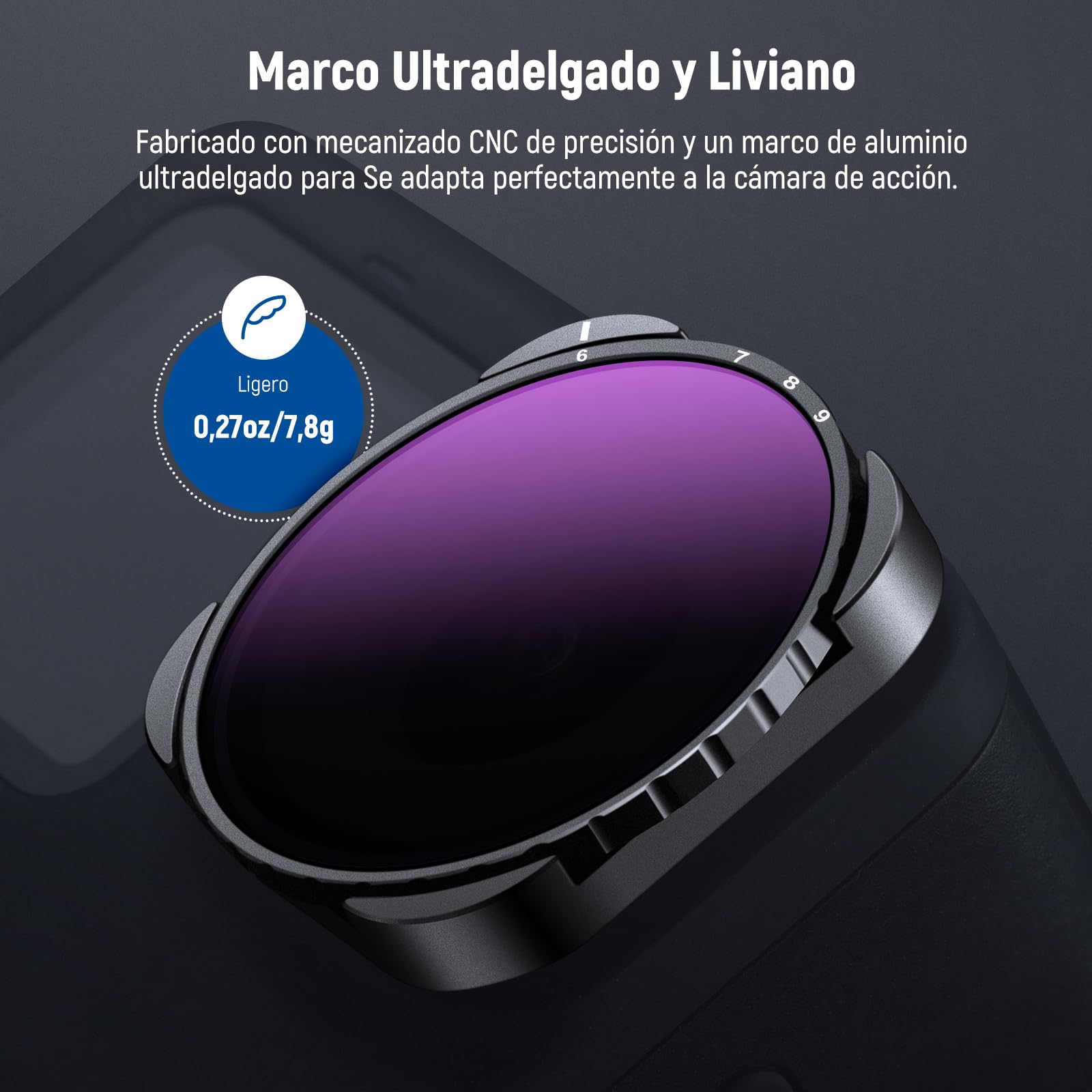 NEEWER Filtro Variable ND64-512 Compatible con GoPro 9 10 11 12 13, Filtro ND 5-9 Paradas Marco Delgado Vidrio Optico HD Multicapa, sin Patrón X