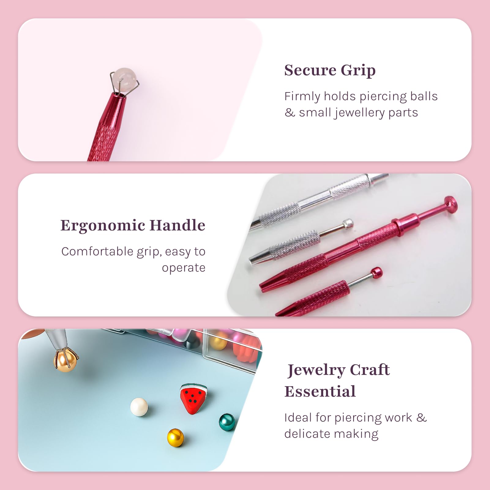 Pinze per Sfera Piercing, Strumento Gioielliere, Versioni Lunga e Corta, Rosa e Argento, 4 Pezzi