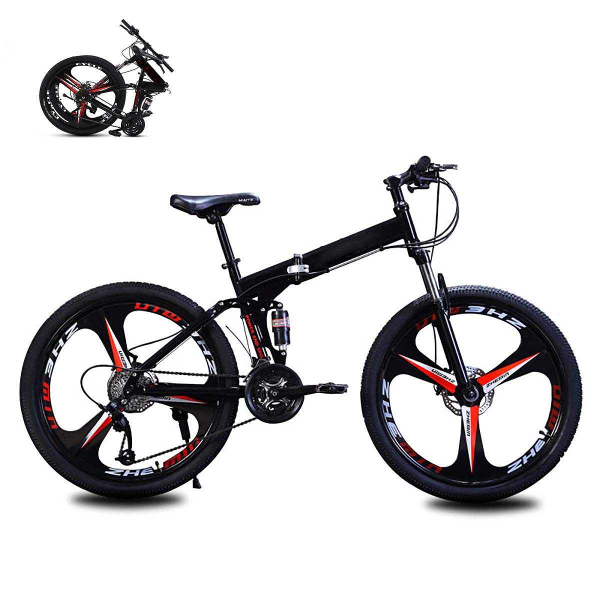 Folding Bike, Mountain Bike Pieghevole,Unisex Adulto Folding MTB Bicicletta, 24 * 26 Pollici 21 * 24 * 27 velocità della Bici di Montagna