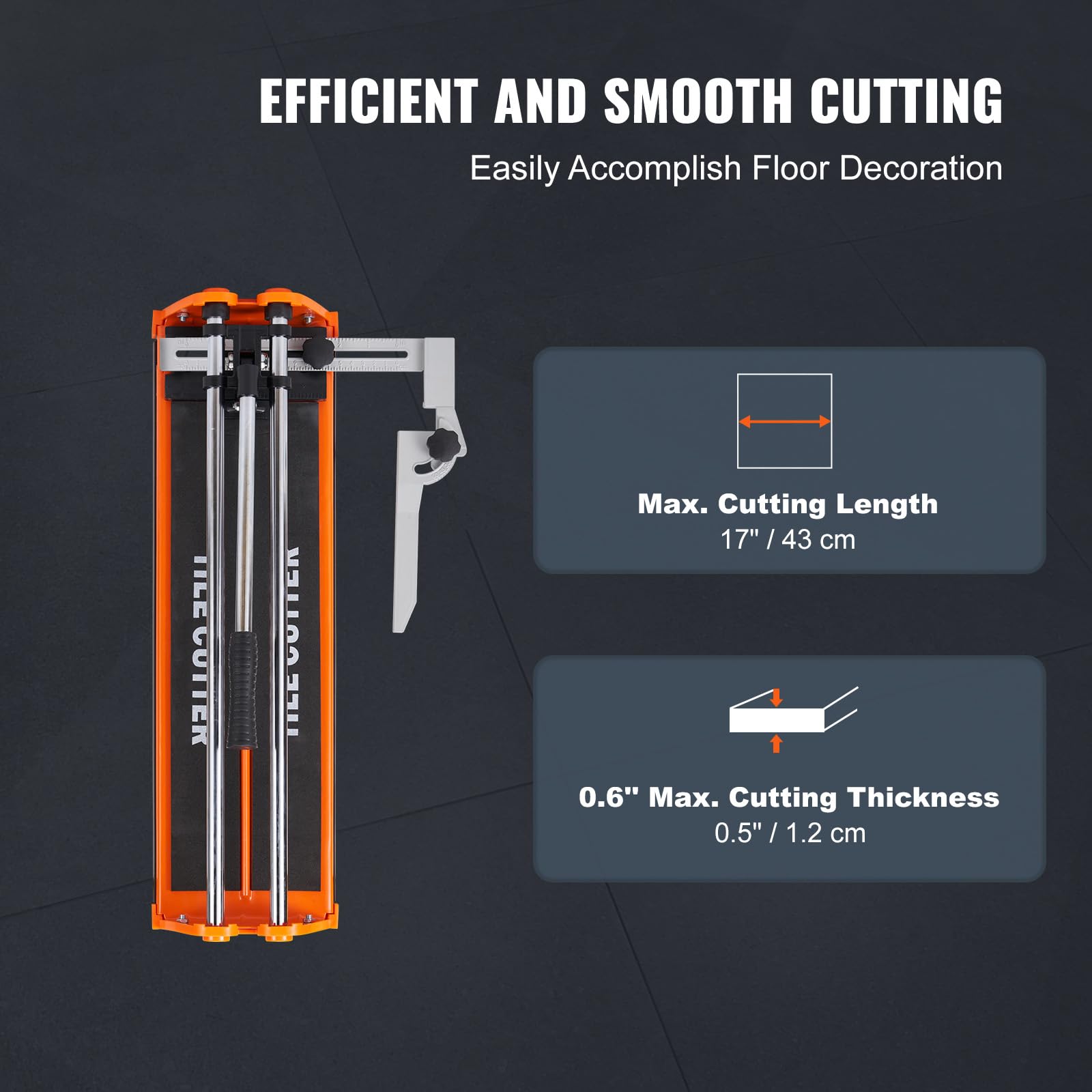 Happybuy Manual Tile Cutter, 17 Inch, Porcelain Ceramic Cutter with Tungsten Carbide Cutting Wheel, Infrared Positioning, Anti-Skid Feet, Double Rails for Professionals & Beginners