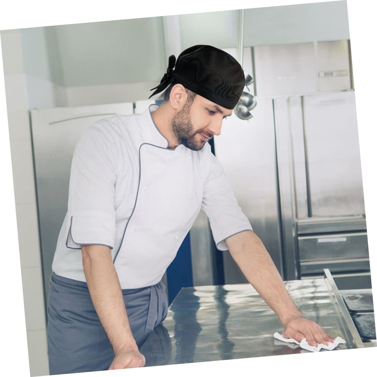 Gorros de Chef Unisex Ajustables Tiras Estilo Japonés Algodón Cómodo Cocineros Profesionales Restaurante 8 Piezas Negro para Cocina Laboral