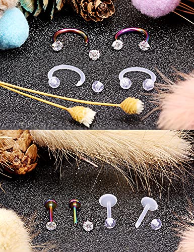 Hoeudjo 16G Surgical Steel Lip Rings Clear Diamond CZ Labret Studs Tragus Horseshoe Ring Helix Hoop Earring Body Jewelry Piercing Retainer for Women Men 8mm4