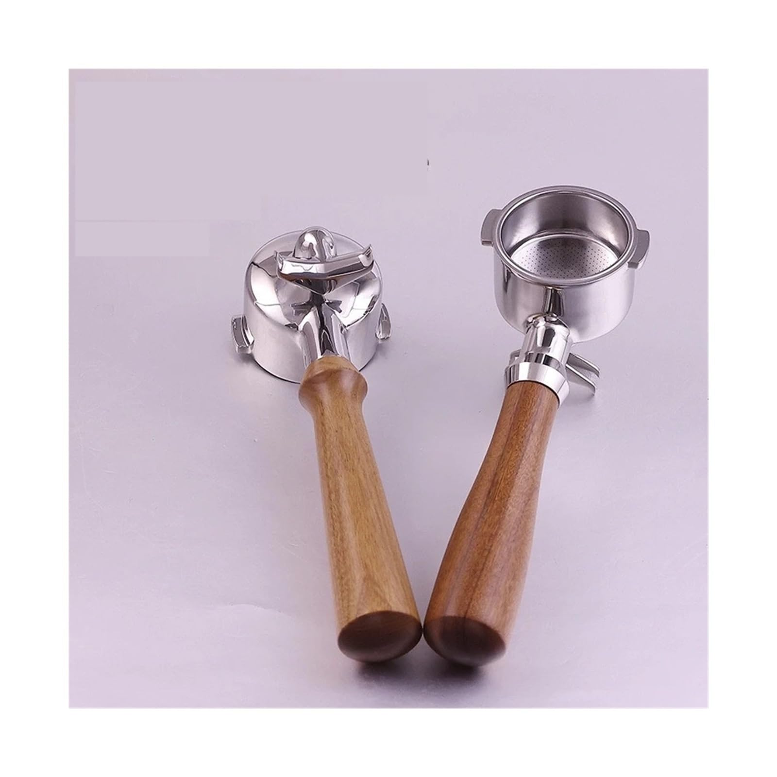 Portafiltro De Café De 51 Mm Con Dos Orejas Y Doble Boca, De Acero Inoxidable, Compatible Con Cafeteras Delonghi EC221/ECO311/EC156B Con Cesta.(S walnut wood)