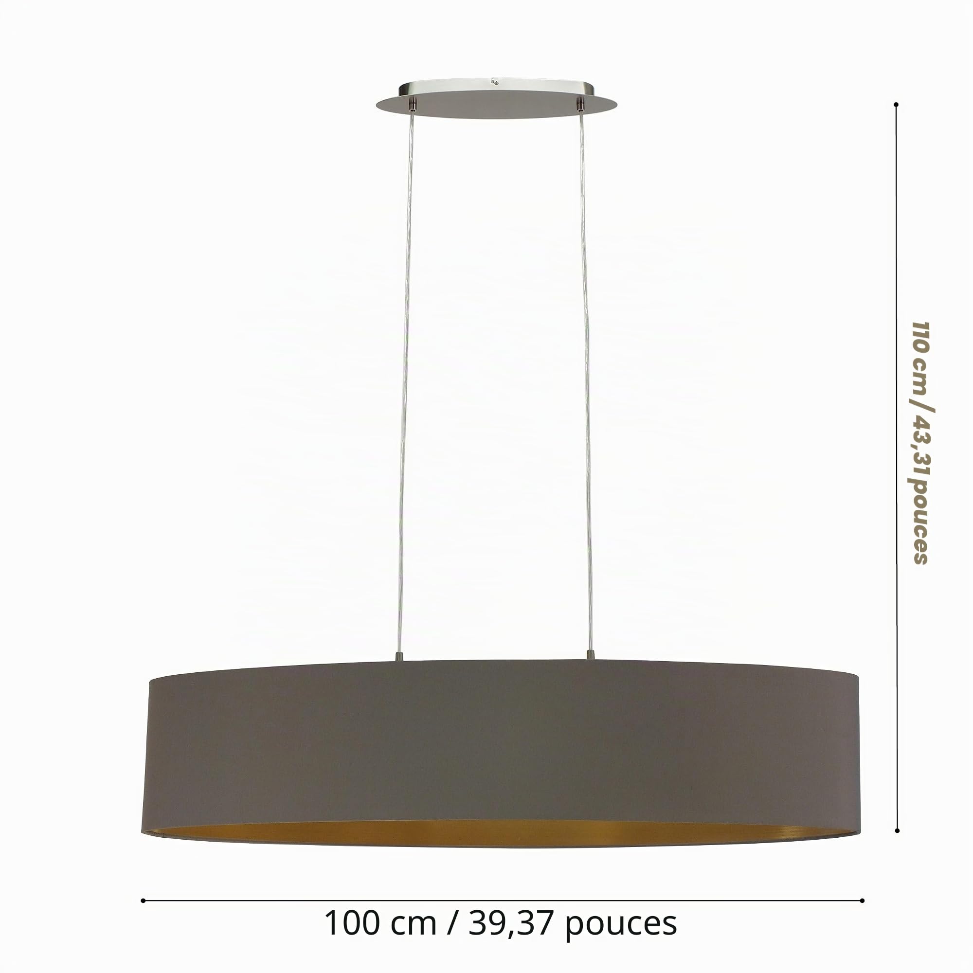 Eglo Suspension luminaire Maserlo, lustre suspendu en acier et textile | couleur nickel mat, taupe, doré, lampe de salon et de salle à manger, douille E27, 100 cm
