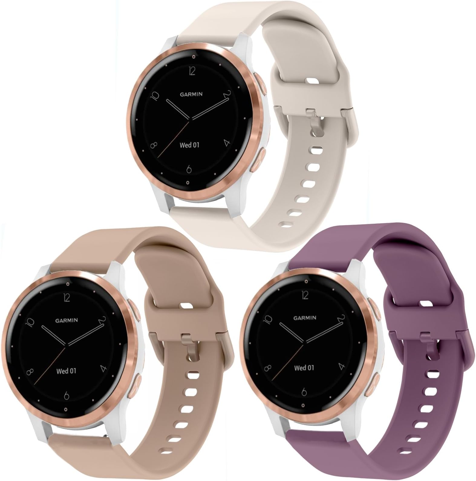 ViCRiOR 3Pack Watch Bands Compatible with Garmin Venu 4 41mm/ Venu 3S/ Venu 2S / Vivoactive 4S/Vivomove 3S, 18mm Soft Silicone Replacement Watch Band Wristband for Forerunner 255s/265s Women Men