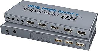 Rusta HDMI KVM Switch, Compatible HDMI1.4,HDCP 1.2,USB 2.0,KVM Switch 4 Ports for 2 Computer Share Monitor,Support Wireless Keyboard and Mouse, USB Disk, Printer, USB Camera (Included 4 USB famous