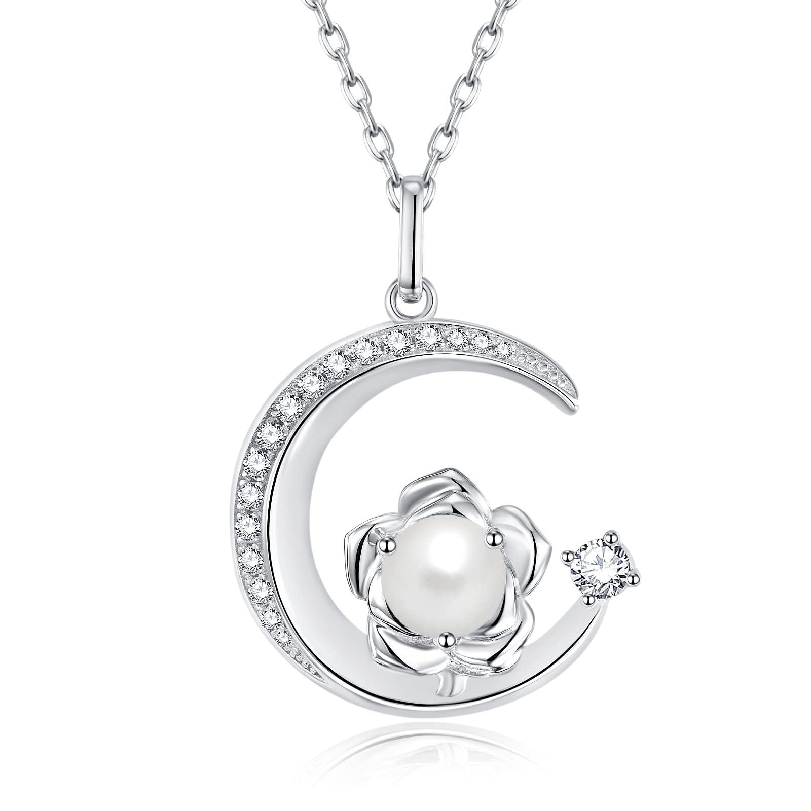 925 Sterling Silber Mai Geburtsstein Erstellt Smaragd Halskette Rose & Mond Anhänger Lila Edelstein Geburtstag Jahrestag Schmuck Geschenke für Frauen Mädchen Mutter Tochter, verstellbare Kette