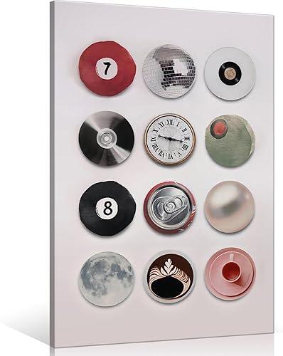 Lienzo decorativo de pared colorido con bola de discoteca vintage, póster retro de 8 bolas de la suerte de 7, pintura de grabación de música