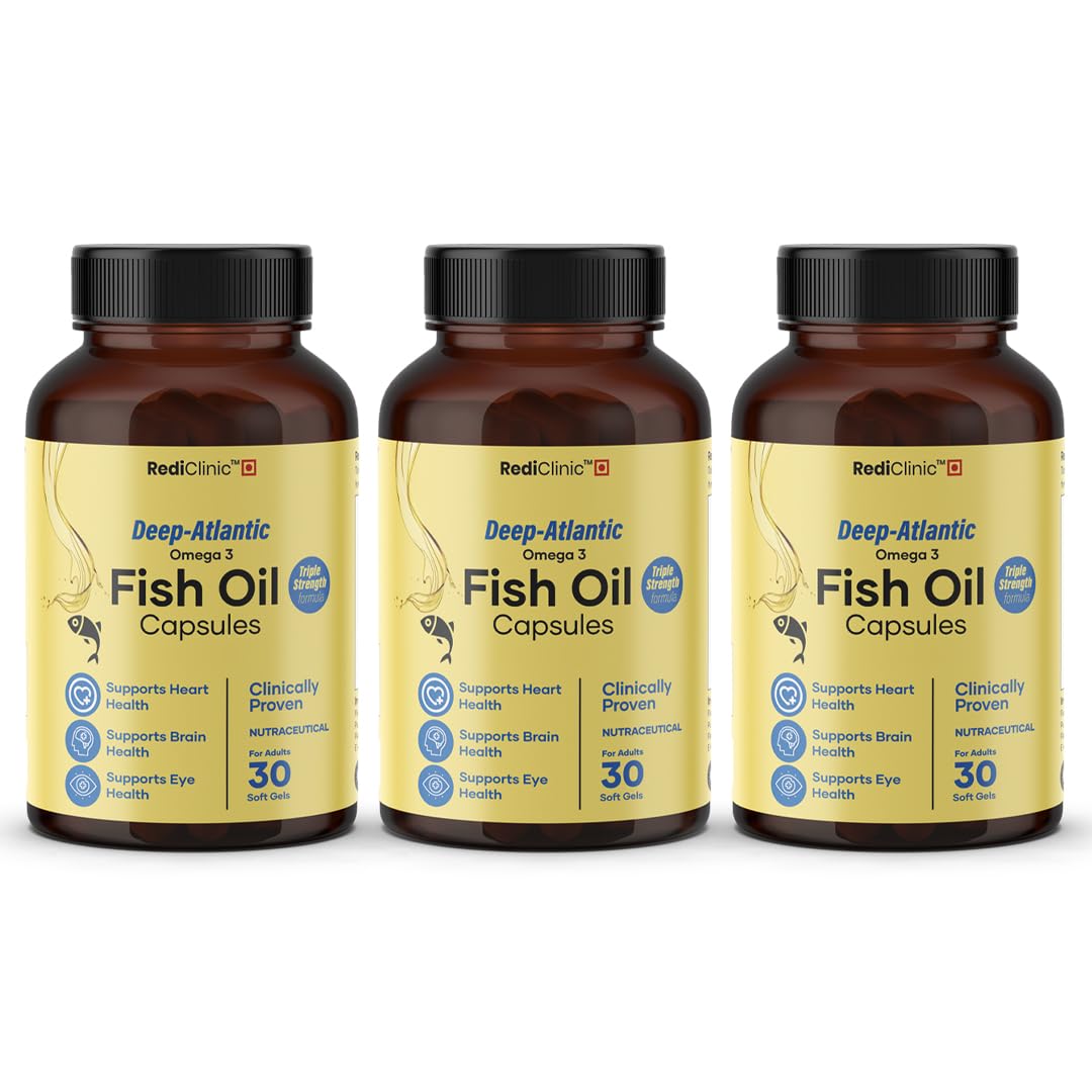 Omega 3 Fish Oil Capsules Softgels | For Heart, Joints, Bones & Skin Health | Omega 3 Supplement Triple Strength | 30 Softgels - Pack of 3 | 90 Days Pack-image-26