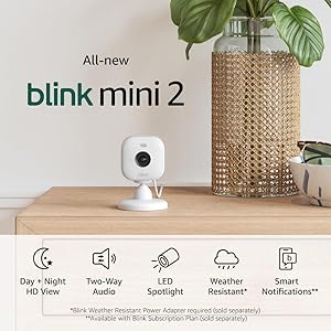 Blink Mini 2  Home Security & Pet Cameras with HD video, color night view, motion detection, two-way audio, and built-in spotlight  2 cameras (White)