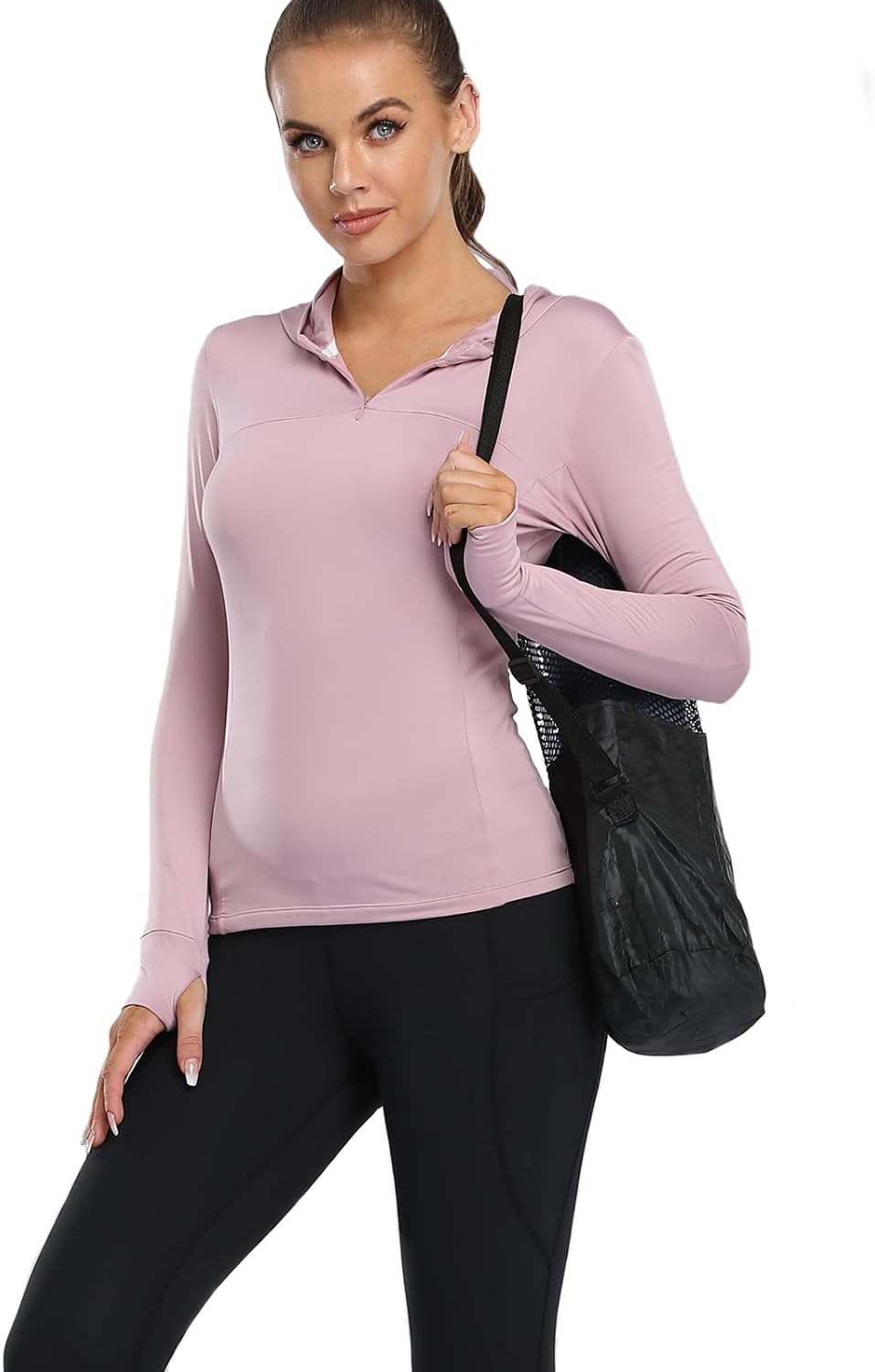 BKRIVE Women Long Sleeve Running Shirts Fleece Sport Shirt with Hoodies Sweatshirts Workout Yoga Tops Pullover Thumb Holes : Clothing, Shoes & Jewelry