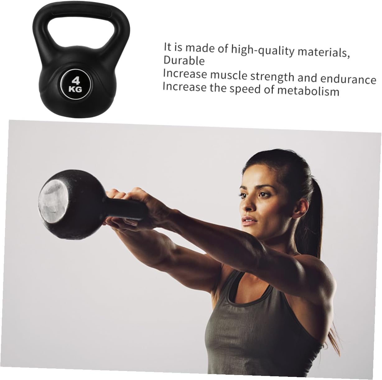 Plastic Kettlebell 4kg Black, Household Fixed Kettle-bell for Arm Muscle Training, Eco-friendly Pe Material Fitness Accessory for Home Workout and Deep Squat Exercises