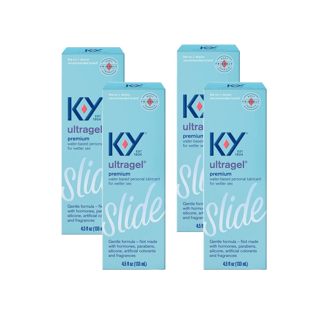 K-Y Ultragel Premium Water-Based Body Friendly Formula 4.5 Fl Oz. Personal Lubricant for Wetter Sex for Men, Women and Couples & Safe to Use with Silicone Toys (4 Pack)