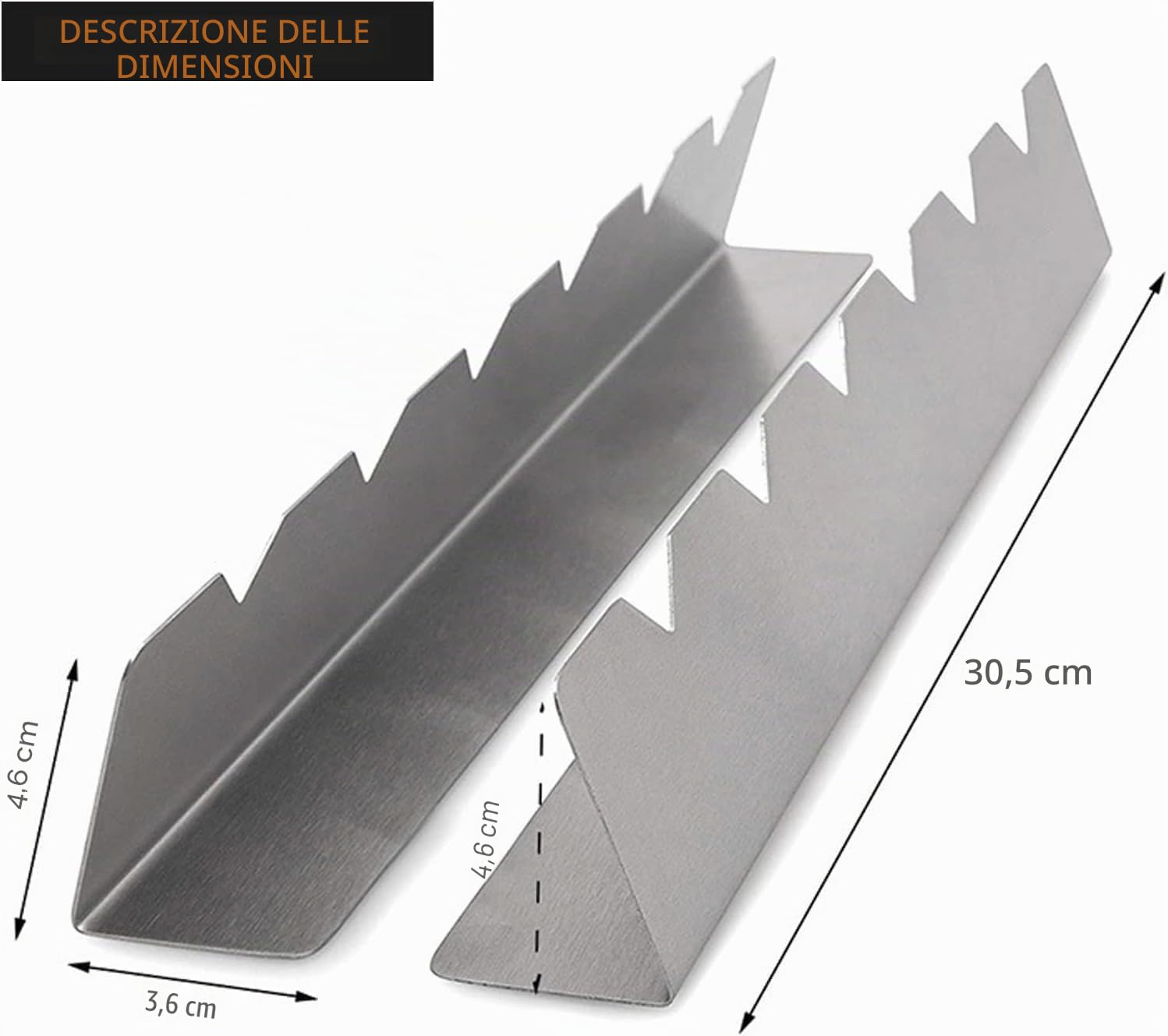 Griglia per spiedini per 6 spiedini. Realizzato in Metallo Acciaio Inox. Lunghezza Rack 30 cm, Altezza 4 cm, Larghezza Base 3,5 cm (6 Pezzi