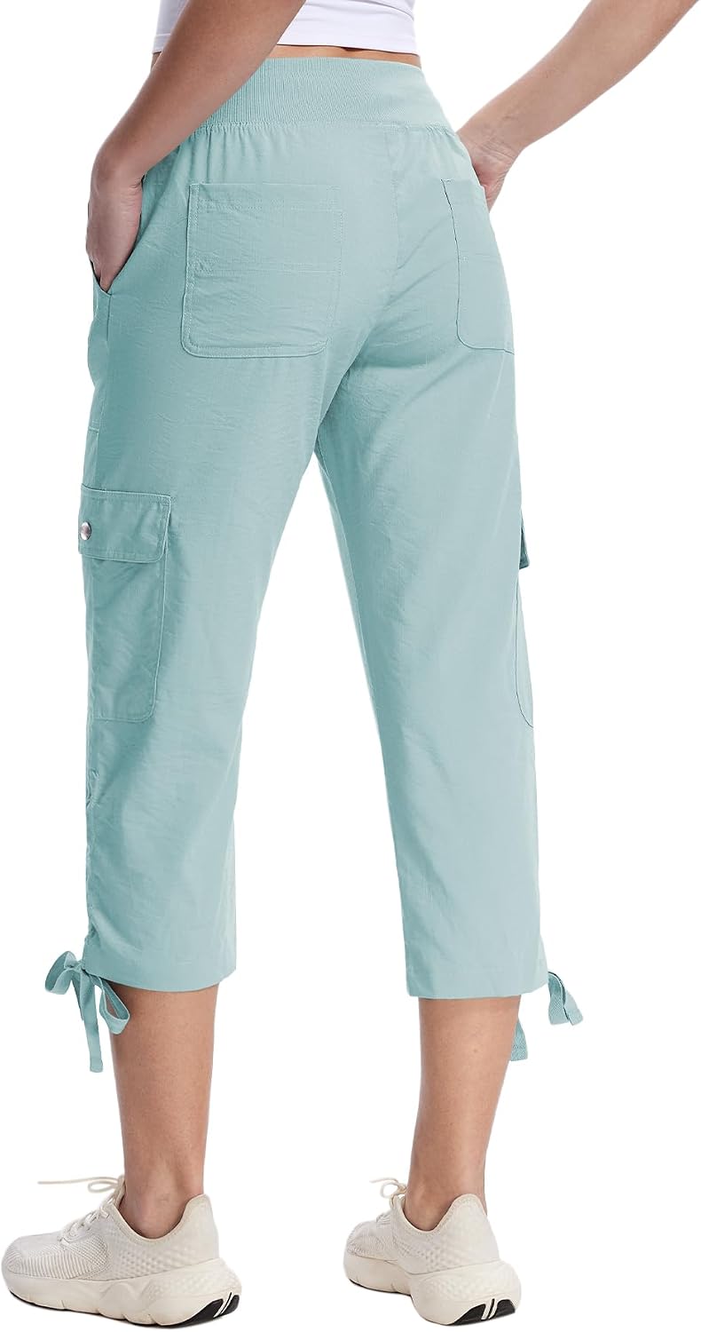 Pdbokew Women's Capri Pants with 6 Pockets Cargo Hiking Pants Lightweight Summer Casual Capris for Outdoor Travel