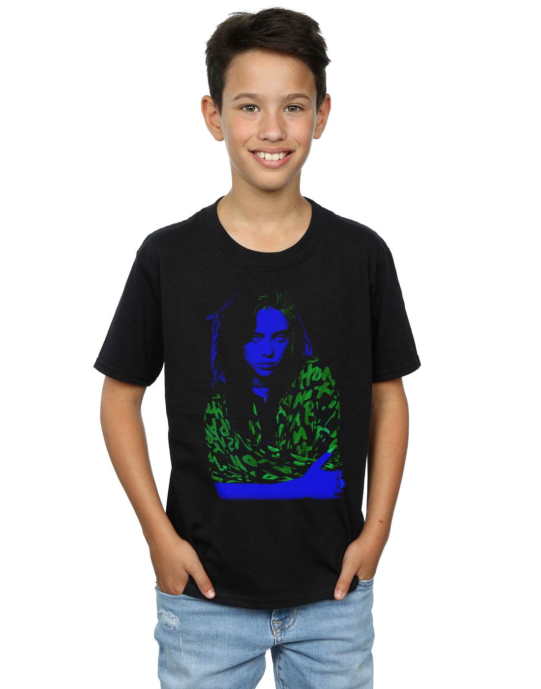 Absolute Cult Boys Black Billie Eilish Neon Backlit T-Shirt 9-11 Years
