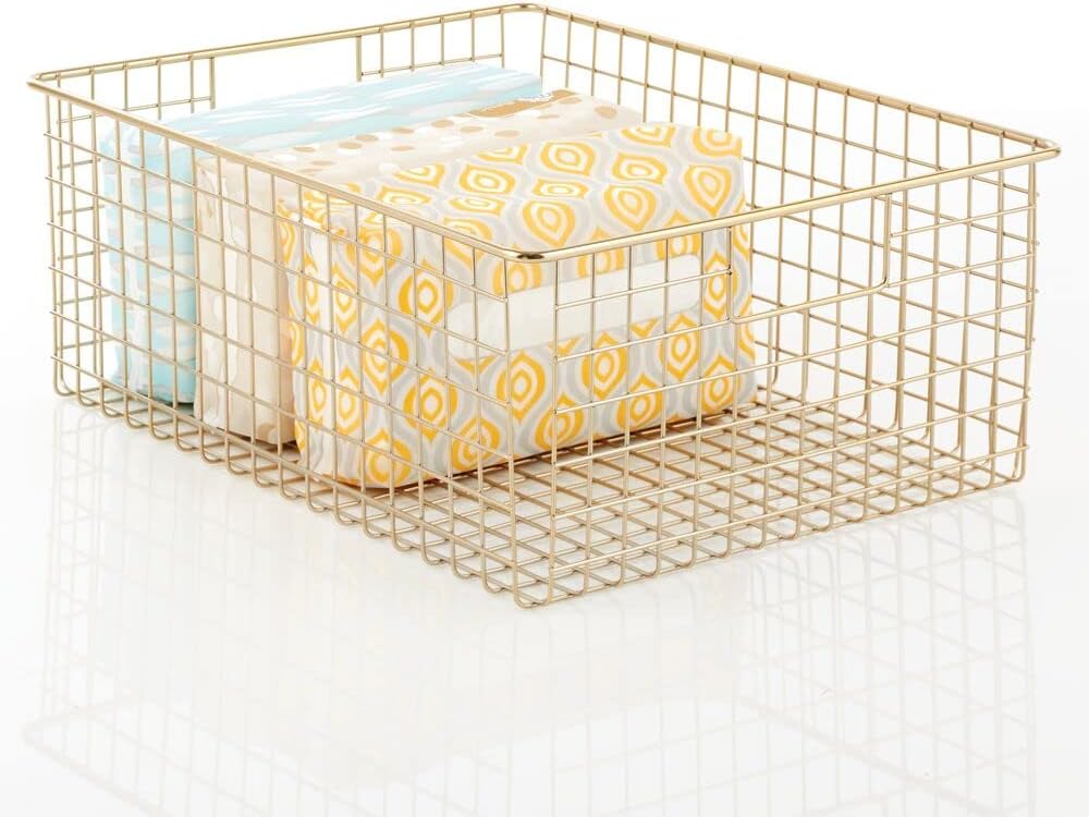 Buу 1 gеt 1 mDesign Farmhouse Decorative Metal Bathroom Storage Organizer Bin Basket Holder Tray - for Cabinets, Shelves - Holds Loofahs, Lotions, Soaps, Hair Dyer, Curling Irons, Hand Towels, 4 Pack - Soft Brass