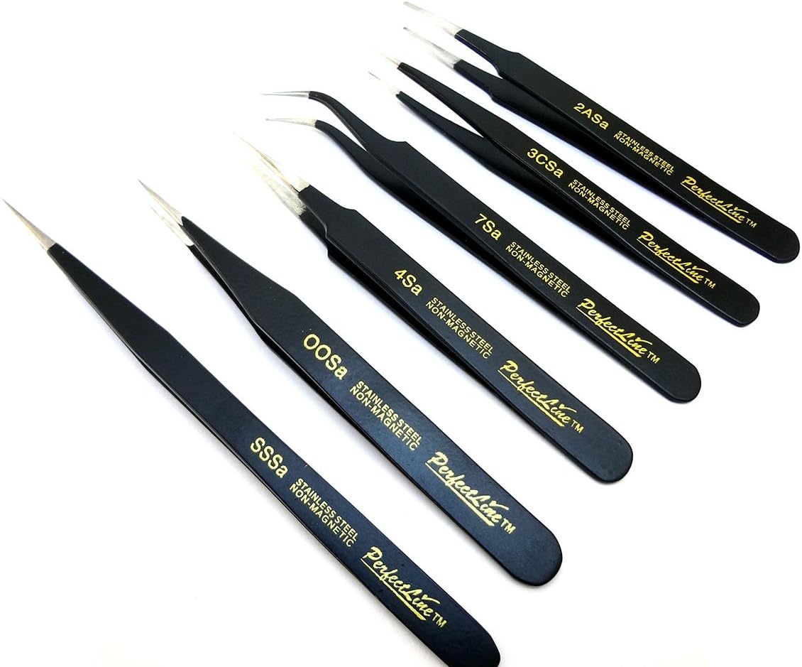 Perfect Line Non Magnetic Steel Epoxy Coated 6pc Tweezers Set