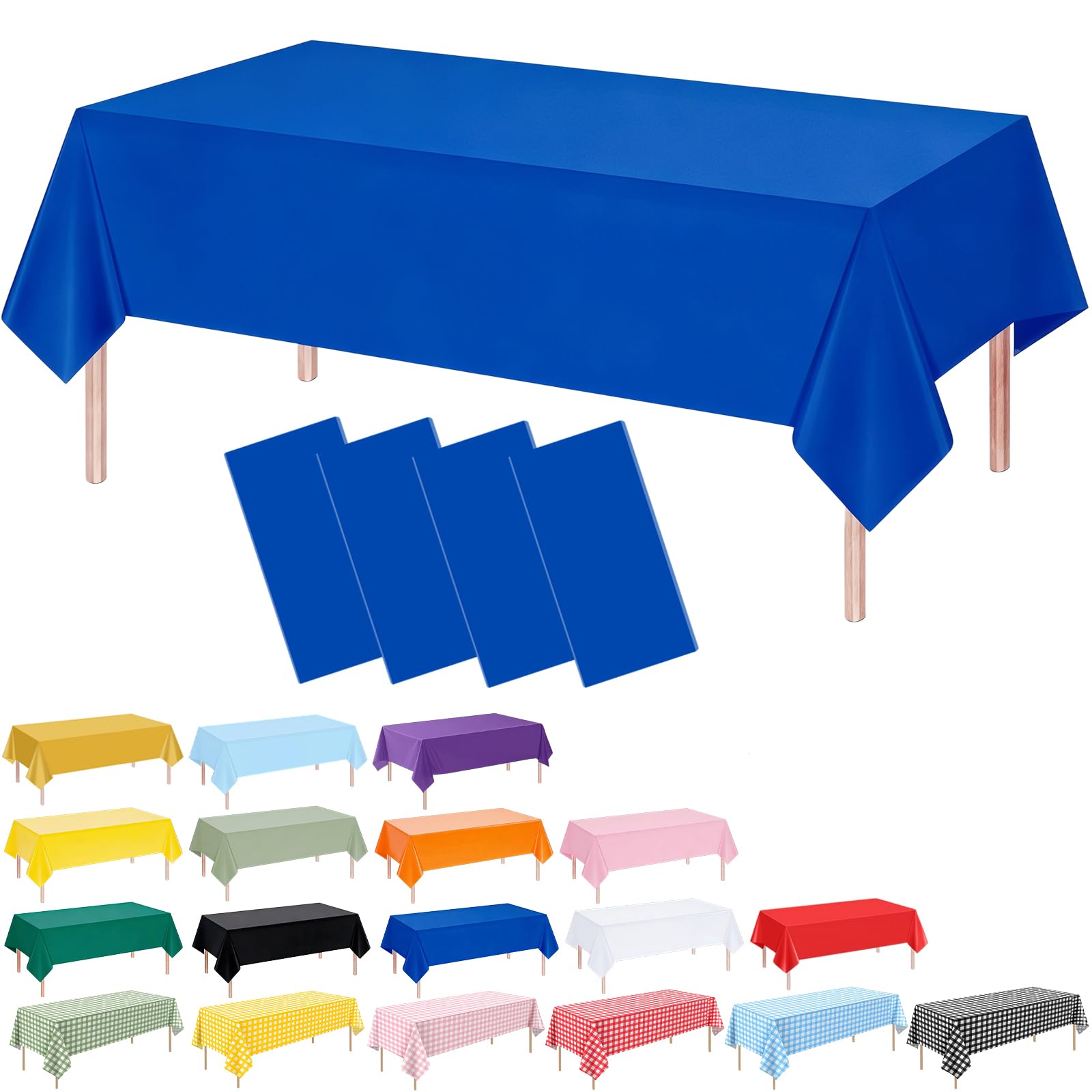 4 Pack Navy Blue Disposable Plastic Table Cloths, 137 x 274 cm PEVA Tablecloths for Rectangle Tables, Waterproof Wipe Clean Party Table Covers for Wedding Birthday Picnic BBQ