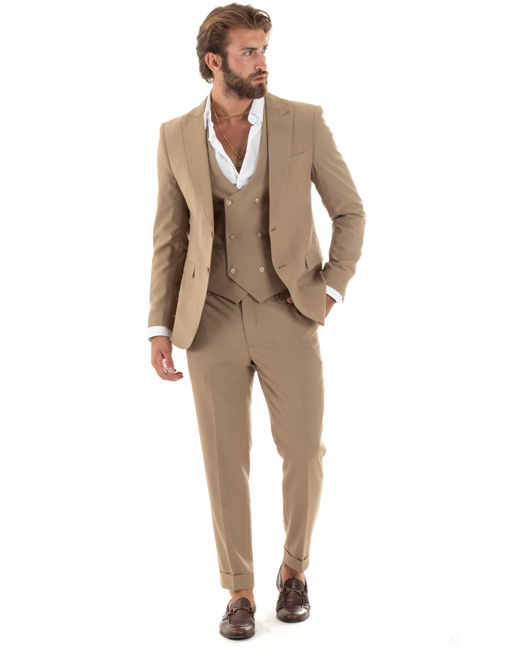 Abito Uomo Monopetto Vestito 3 Pezzi Completo Giacca Pantaloni Panciotto Elegante Sartoriale Vari Colori