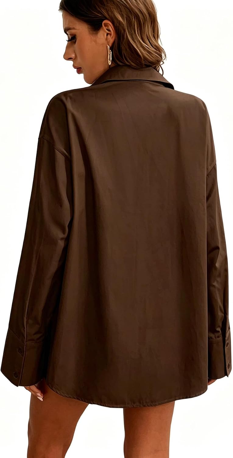 Women's Oversize Collar Button Down Long Sleeve Work Blouse Top