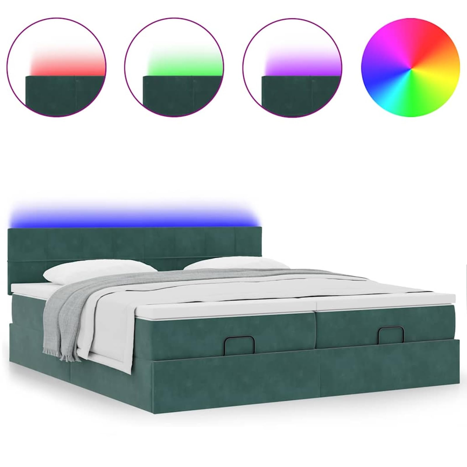 Gecheer Cama Otomana con Almacenamiento y Colchón de Resortes Individuales, Tela de Terciopelo, Luces LED, para Dormitorio y Descanso