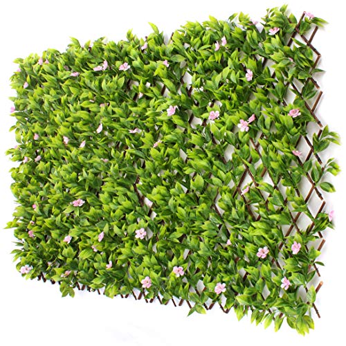 3rd Street Inn™ Leaf Trellis - Bamboo Greenery Panel - Boxwood and Ivy Privacy Fence Substitute - DIY Flexible Fencing (1, Pink Flower Sakura)