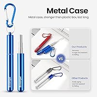 Vista 3 de Cruise Ship Essentials, paquete de 4 popotes plegables reutilizables de acero inoxidable con estuche de aluminio, cepillo de limpieza y llaveros