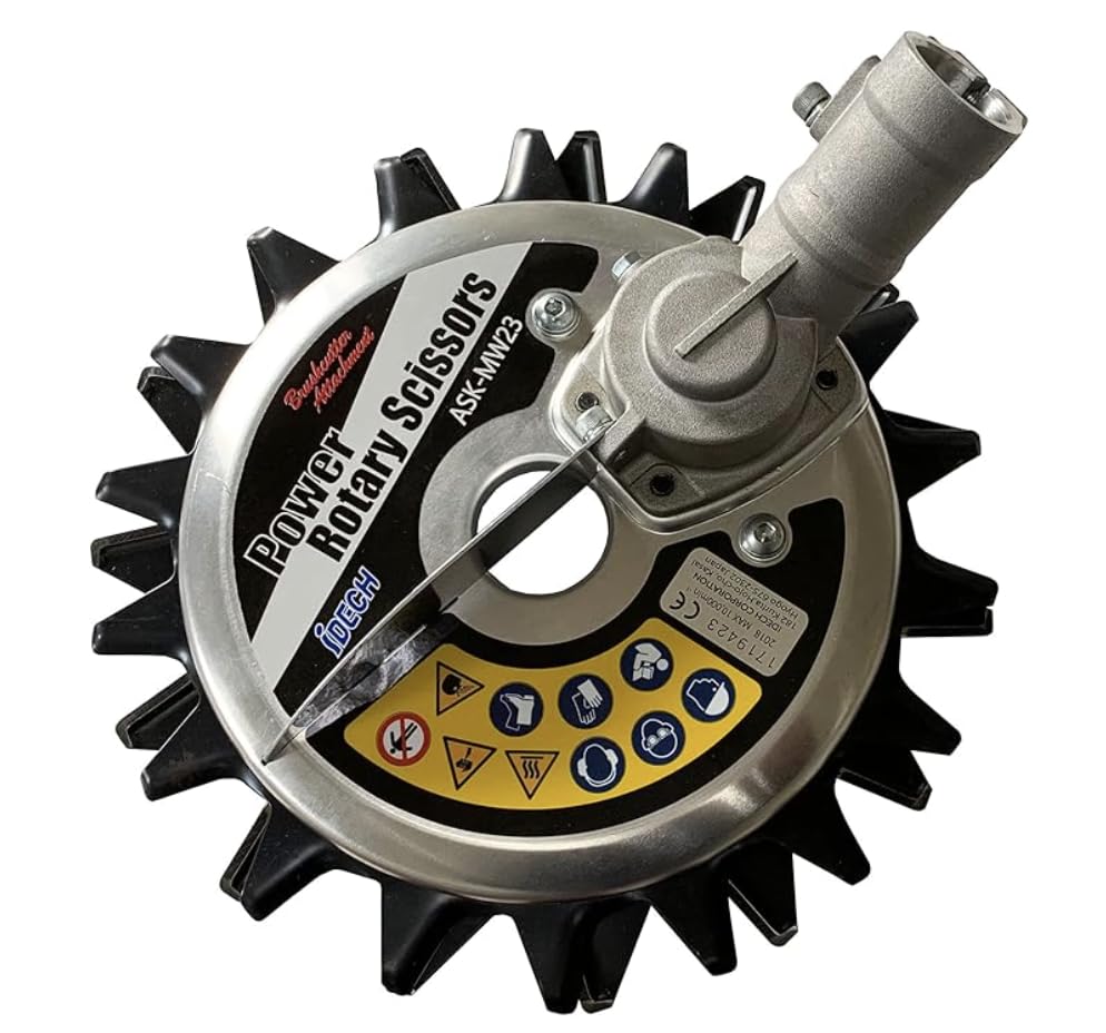 Idech Power Rotary Scissors Trimmer Attachment ASK-MW23 Brushcutter and Edger Attachment Includes Adapters to Fit Most Straight Shaft Trimmers with Solid Drive Shaft