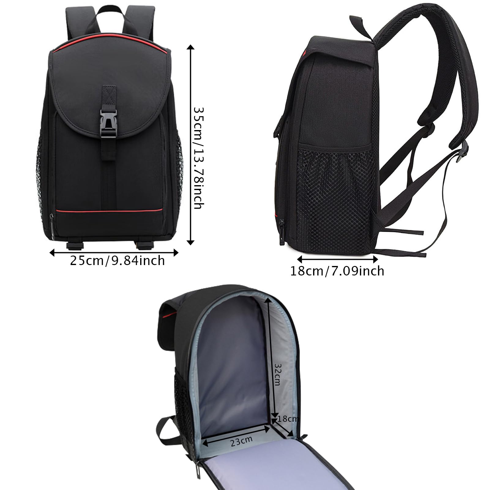 Kamerarucksack Klein, Fotorucksack für DSLR, SLR, Spiegelreflexkamera und spiegellose Kamera, Kamera Rucksack 35 x 25 x 18 cm mit schwarzer Regenhülle, Stativriemen unten, Schwarz
