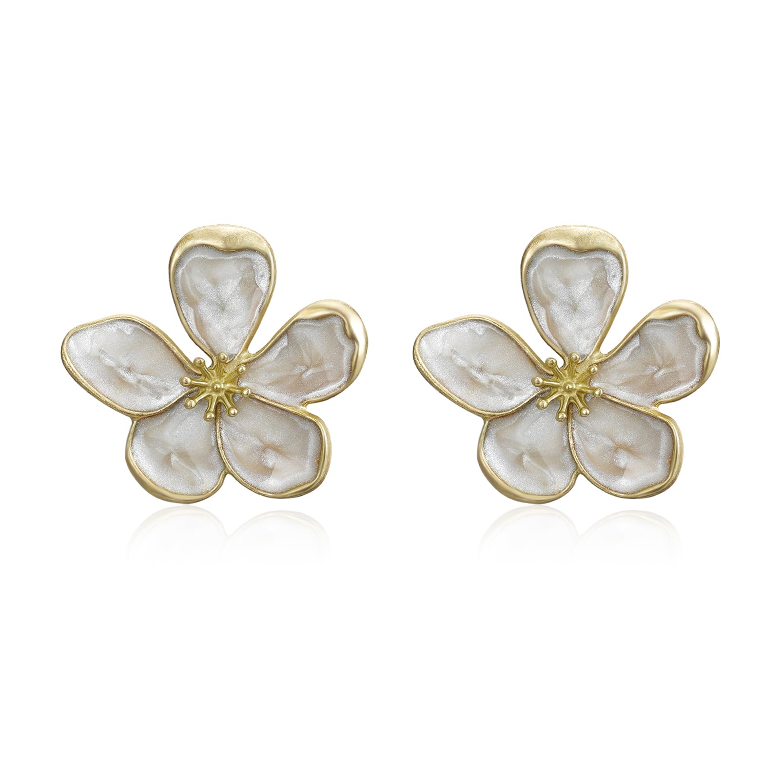 Flongo Große Blumen Ohrringe für Damen: Grün Statement Blüten Ohrstecker 3D - Moderne Flower Earrings Floral - Leichte Metall Ohrschmuck - Fashion Schmuck für Frauen - Blumenohrringe 29mm